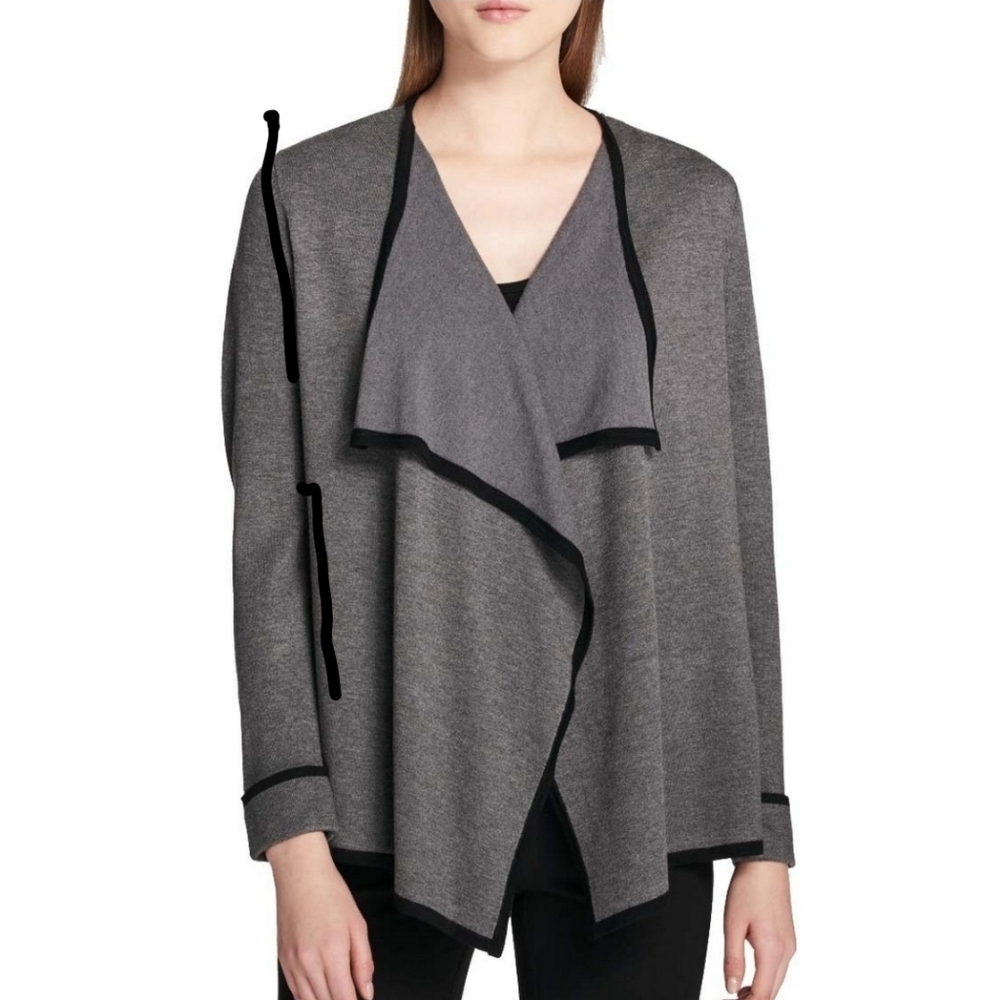 CALVIN KLEN NEW Women's Open Fly-away Piped Cardigan Sweter